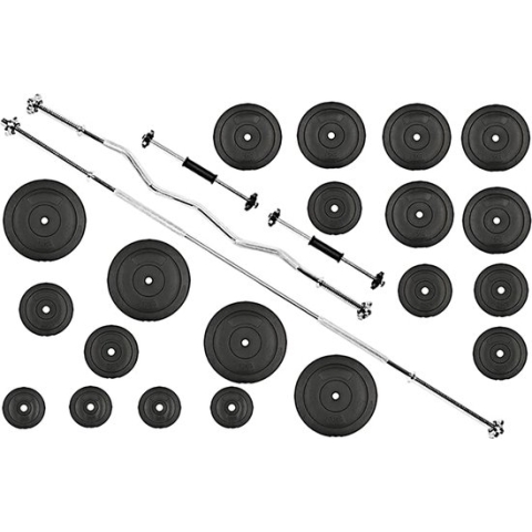 90kg Halterset  Gewichtenset Fitness Dumbbell  inc 90 KG GEWICHTEN + 2 Dumbbell stangen 45cm + Halterstang Recht 180cm + Curl Stang 120cm