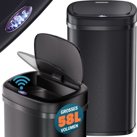 Monzana Vuilnisbak - Bewegingssensor 58L USB - Zwart
