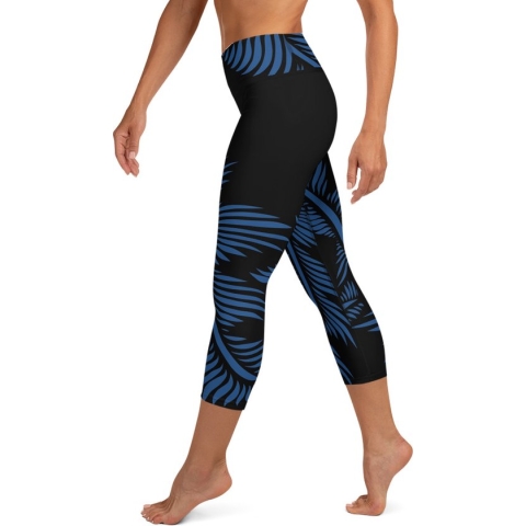 Sportlegging - Capri 3/4 - design Lines 4 Peace - High Waist - Dry Fit - High Performance - 4way stretch - unieke print - UPF 50+ - Hardloop - Yoga - Fitness - Dans  - Pilates - Training - sportbroek - zwart klassiekblauw -dames- maat M