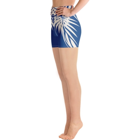Sport Short - design Tiger Power Up - High Waist - Dry Fit - High Performance - 4way stretch - UPF 50+ - Hardloop - Yoga - Fitness - Dans - Pilates - Training - Korte Broek - dames- klassiekblauw wit - maat L