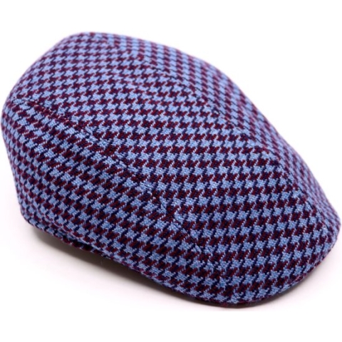 Jos van Dijck flatcap split pied  de poule wol denim rood maat 57
