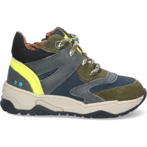 Bunnies JR 223844-469 Jongens Hoge Sneakers - Blauw/Groen/Geel - Leer - Veters