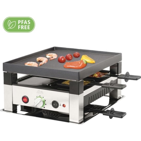 Solis 5 in 1 Table Grill 791 Gourmetstel 4 Personen - Raclette Gourmet Set - Bakplaat Gourmetten - Zilver/Zwart