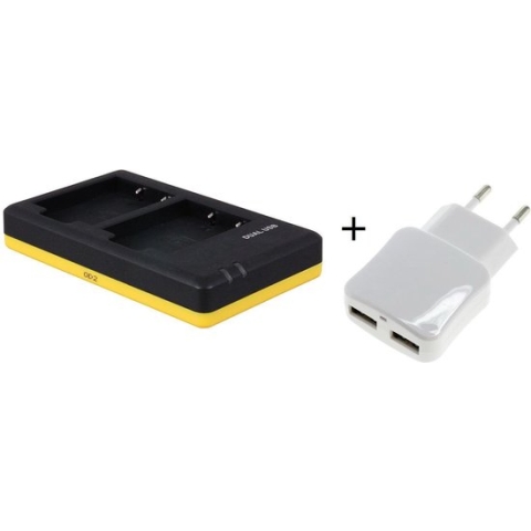 Huismerk Duo lader voor 2 camera accu's Fujifilm NP-W126 + handige 2 poorts USB 230V adapter