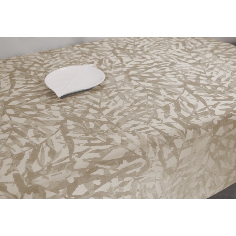 Jacquard Geweven Gecoat Luxe Tafellaken - Tafelzeil - Tafelkleed - Calera taupe - Hoogwaardig - Opgerold op dunne rol - Geen plooien - Rechthoekig - 140 cm x 350