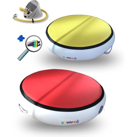 AirSpot - AirTrack Pro 100cm dia 20cm dik | Turnmat gymnastiek - Carbon air spot rond | YouAreAir ronde spring mat met voetpomp