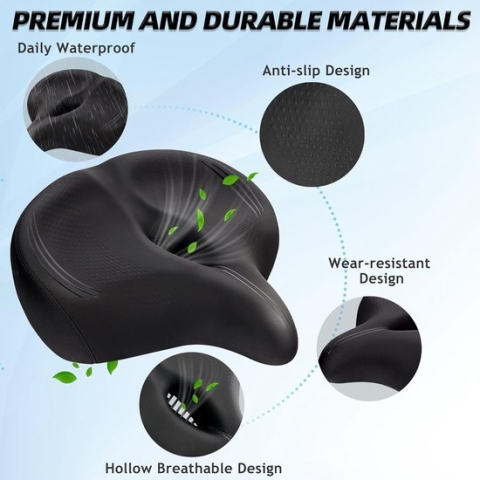 Extra groot fietszadel voor heren en dames, comfortabel, extra breed, zacht, ergonomisch gevoerd fietszadel, universeel reservezadel voor stadsfiets, racefiets, mountainbike, e-bike, hometrainer