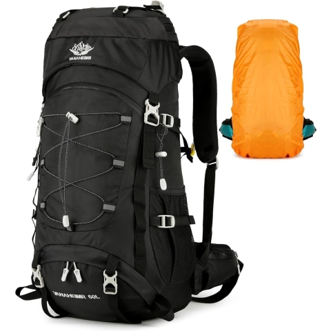 Wandelrugzak 60 liter, trekkingrugzak voor dames en heren, waterdicht, groot, met regenafdekking, voor outdoor, kamperen, wandelen, bergbeklimmen, reizen