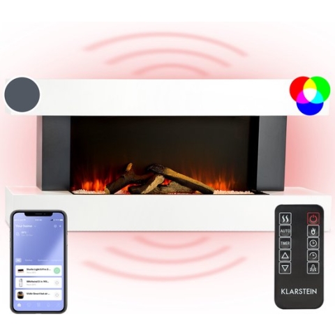 Klarstein Studio Light & Fire 1 Smart Haard - LED Vlammenillusie - Verwarmingsfunctie Met 1000/ 2000W - Wifi-Bediening - Sfeerverlichting - Helderheid Vlammen: 5 Standen - Vlammen: 7 Kleuren - Aan/Uit Timer - MDF Behuizing - LED-Display - Wit