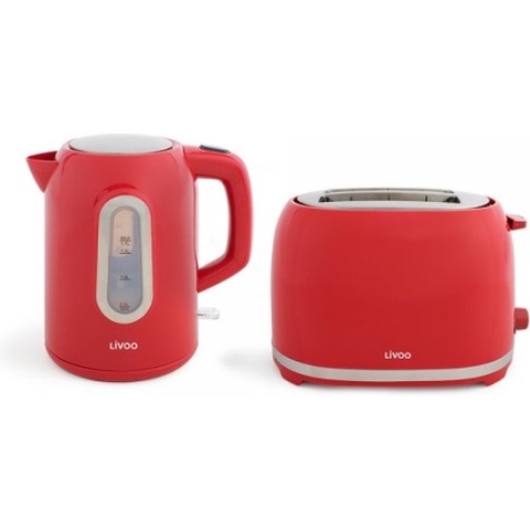 Art de Vivre by Livoo - ontbijtset - DOD160RC - set bestaand uit een broodrooster en een waterkoker - rood - twee jaar garantie