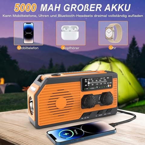 Noodradio, wereldontvanger, 6 laadmodi, AM/FM/WB, zonne-radio, noodradio, met 5000 mAh mobiel laadvermogen, SOS-alarm, zaklamp en leeslampfunctie, dynamo-radio voor camping, outdoor, noodgevallen