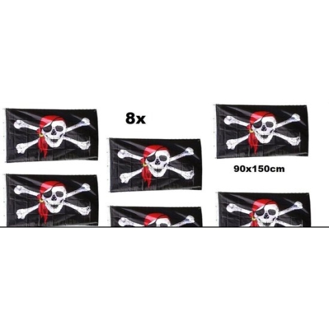 8x Piratenvlag kleur 90x150cm - Piraten Pirates piraat vlag thema feest party