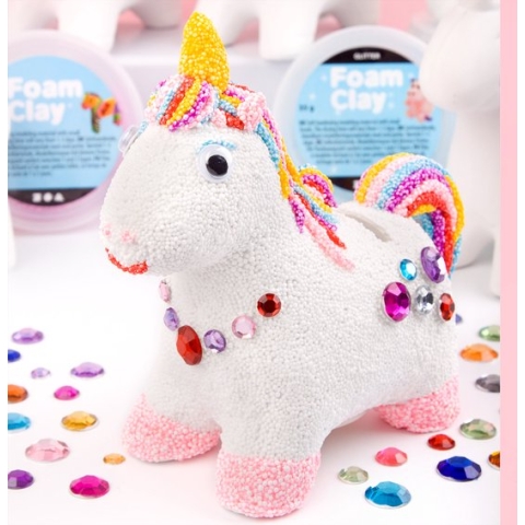 Kinderfeestje Knutselen - 5 Spaarpot Eenhoorns versieren met Foam Clay