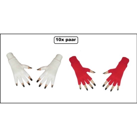 10x Paar vingerloze handschoen rood en wit - Feest festival thema feest party optocht themafeest
