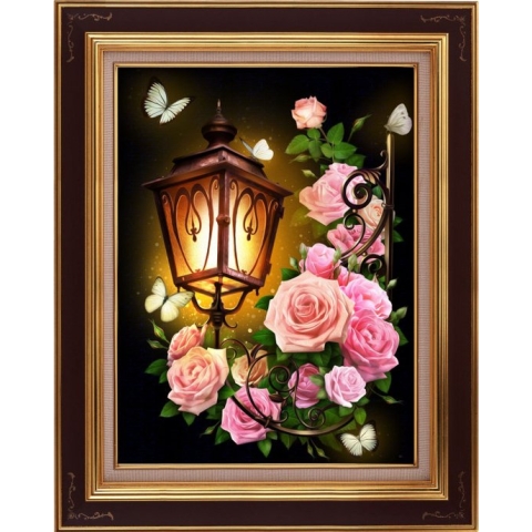 Lantern and Roses 30x40 cm  vierkante steentjes