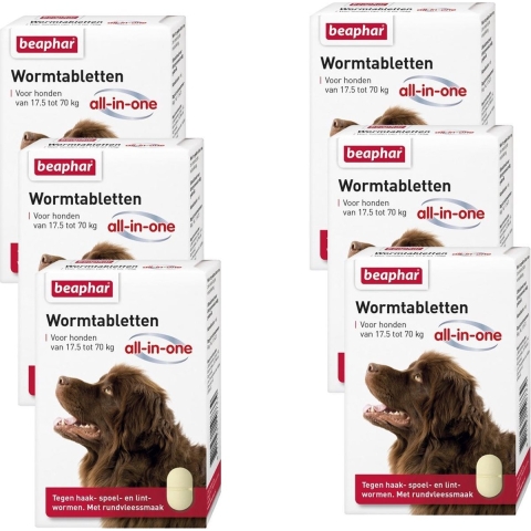 Beaphar Wormtablet All In One Hond - Anti wormenmiddel - 6 x 2 tab 17.5 Tot 70 Kg