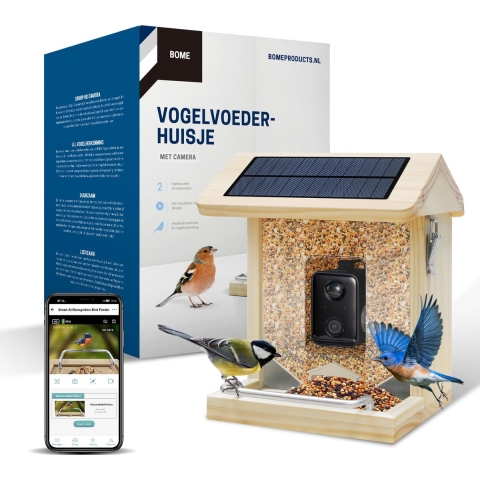 BOME - Vogelvoederhuisje - Camera en Audio - AI Vogelherkenning - Hout - Hangend