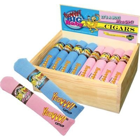 Yeowww Sigaren In Houten Doos - Catnip - Kattenkruid - Roze / Blauw - 17.5 CM - 24 stuks