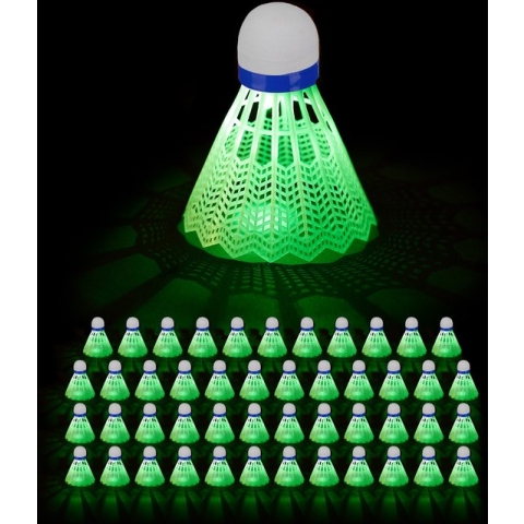 Relaxdays 48x lichtgevende badminton shuttle - met groene leds - voor buiten - pluimpjes