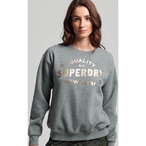 Superdry Luxe Metallic Logo Sweatshirt Dames Trui - Rich Charcoal Marl - Maat Xs