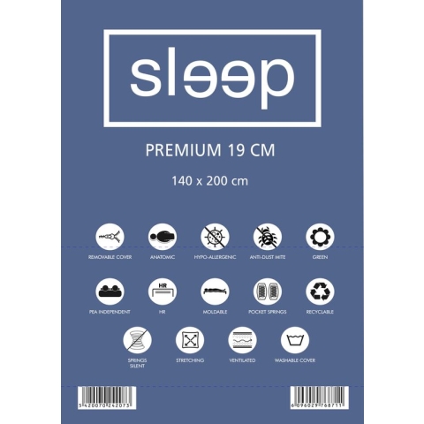 Tweepersoonsmatras Premium Plus 140x200x19cm - pocketveren