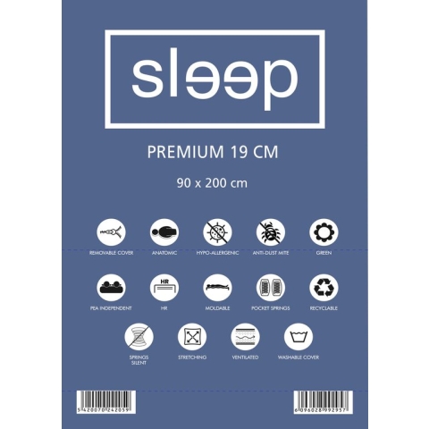 Eenpersoonsmatras Premium Plus 90x200x19cm - pocketveren