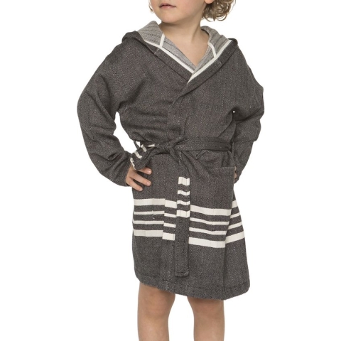 Hamam Badjas Sun Kids Black - 4-5 jaar - jongens/meisjes/uniseks - badjas kind / kinderen - badjas kind met capuchon - zwembadjas