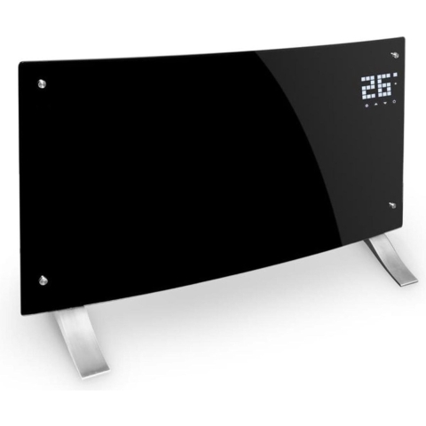 Klarstein Bornholm Curved Convectieverwarming - LED Display - Touch Display - Timer - 2 Warmtestanden 1000 & 2000 Watt - Afstandsbediening - Thermostaat 5 - 45°C - Temperatuurweergave - Gebogen Veiligheidsglas - Staand Of Wandbevestiging - Zwart