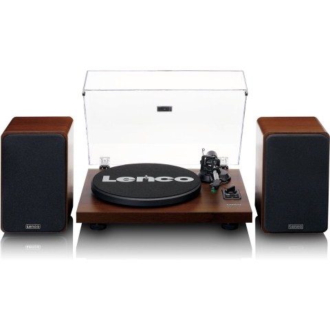 Lenco LS-600WA - Platenspeler met ingebouwde versterker en Bluetooth - 2 externe Speakers - Walnoot