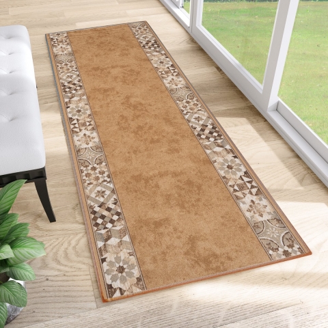 Tapiso Antislip Rubber Loper Vloerkleed Mat Bruin Beige Oriental Gang Woonkamer Rubbermat Tapijt Maat- 80x350