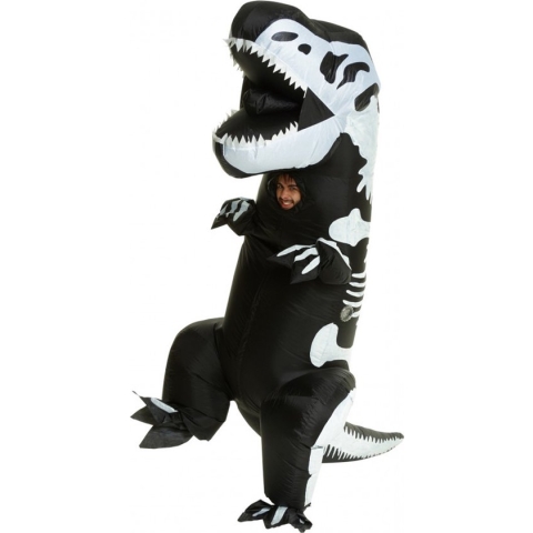 KIMU® Opblaasbaar T-Rex Kostuum Kostuum Zwart Wit Skelet - Dino Kostuum Opblaaspak Halloween Pak Dinosaurus Dinopak Trex - Opblaasbare Mascotte Carnaval Carnavalspak