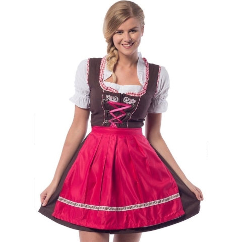 Tannhauser Oktoberfest Dirndl Dames Laura Oktoberfest Dames Carnavalskleding Dames - Polyester -Bruin/Roze- Maat XL