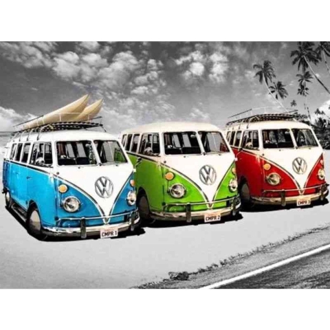 Diamond painting - VW busjes - Geproduceerd in Nederland - 60 x 90 cm - canvas materiaal - vierkante steentjes - Binnen 2-3 werkdagen in huis