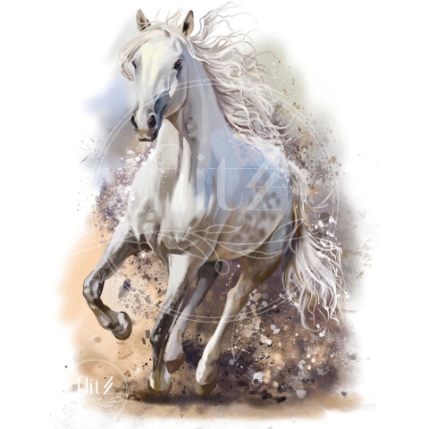 100% Nederlandse Productie! │ Diamond Painting │ Aquarel Wit Paard │ Formaat 60 x 80 cm │ Diamond Painting Pakket Volwassen │ Volledige bedekking │ Vierkant │ Full │ Flitzz Diamond Painting