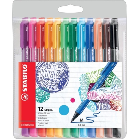 Viltstift STABILO pointmax 488 etui à 12 kleuren - 5 stuks