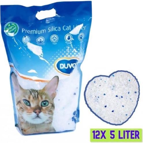 Duvo+ Premium Silica Kattenbakvulling - Voordeelverpakking - 12x 5L - Incl. Wol muisje met catnip!