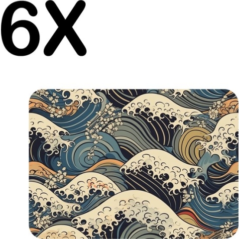 BWK Flexibele Placemat - Japanse Styl Golven Getekend - Set van 6 Placemats - 40x30 cm - PVC Doek - Afneembaar