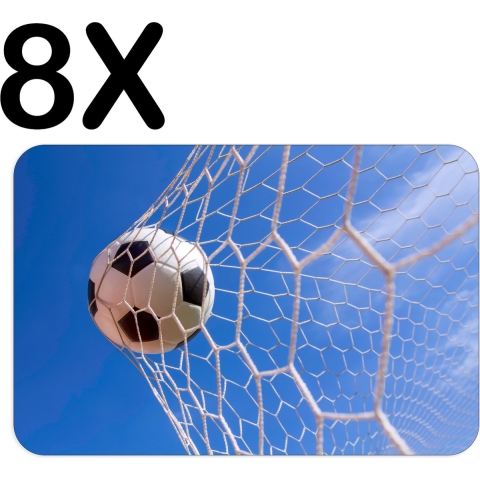 BWK Luxe Placemat - Voetbal in het Net van het Goal - Set van 8 Placemats - 45x30 cm - 2 mm dik Vinyl - Anti Slip - Afneembaar