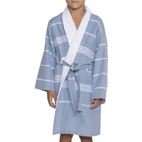 Twinning Kinder Badjas Leyla Badstof Air Blue - 4-5 jaar - jongens/meisjes/uniseks - badjas kind / kinderen - badjas kind badstof - zwembadjas - 4-5 jaar - zomer badjas - sauna badjas met capuchon