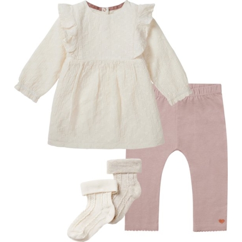 Noppies Kledingset - Meisjes - 4delig - Jurk Venus Butter Cream - legging Vicenza Fawn - 2 paar sokjes sokjes Vevay Oatmeal - Maat 86