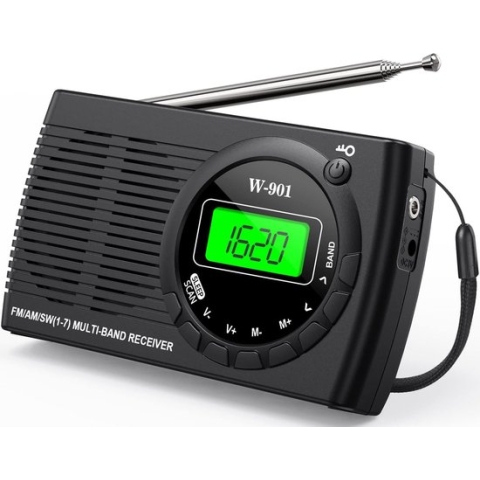 Compacte draagbare noodradio met uitstekende ontvangst en hoogwaardige geluidskwaliteit. Deze kleine FM/AM (MW)/SW-radio is voorzien van geavanceerde transistortechnologie en biedt een draagbare mini-radio-ervaring met aansluiting voor hoofdtelefoons