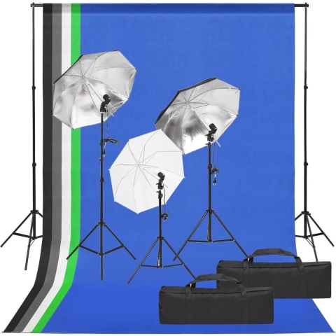 vidaXL Fotostudioset - Verlichtingsset - Statieven - Achtergrondsets - 1.6x3m - 5500K - 13W - Aluminium - Draagtas - Fotostudio Set