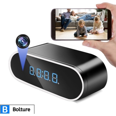 Bolture Mini Spycam Klok - Verborgen Spionage Camera - Spy Cam met Wifi en App - Beveiligingscamera Draadloos - Inclusief Oplader