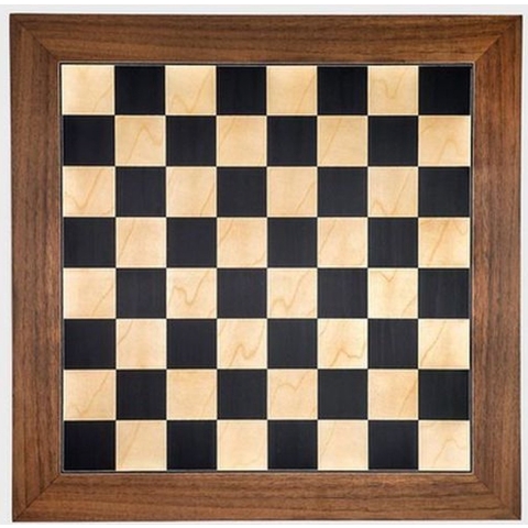Luxe schaakbord zwart en esdoorn 55 cm met walnoot rand - veldmaat 55 mm - maat 6