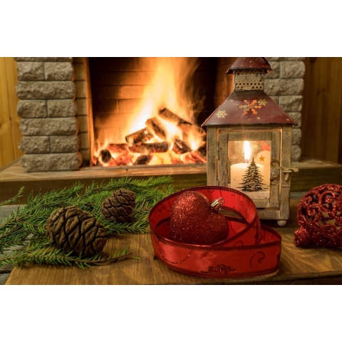 100% Nederlandse Productie! │ Diamond Painting │ Kerst Open Haard Lantaarn │ Formaat 75 x 50 cm │ Diamond Painting Pakket Volwassen │ Volledige bedekking │ Vierkant │ Full │ Flitzz Diamond Painting