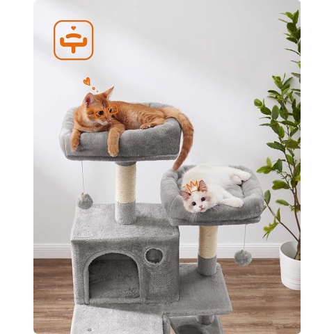 Hoppa! Krabpaal, 168 cm hoge krabpaal met 13 krabpalen, 1 krabhelling, 2 platforms, 2 grotten, mand, hangmat, pompons, kattenkrabpaal met meerdere niveaus voor grote katten