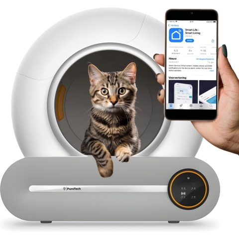 PuroTech Zelfreinigende Kattenbak XXL - 65L - Elektrische Kattenbak - Automatische Kattenbak - Incl. App & Led Touch - Geschikt Voor Grote Katten - Robot Kattenbak