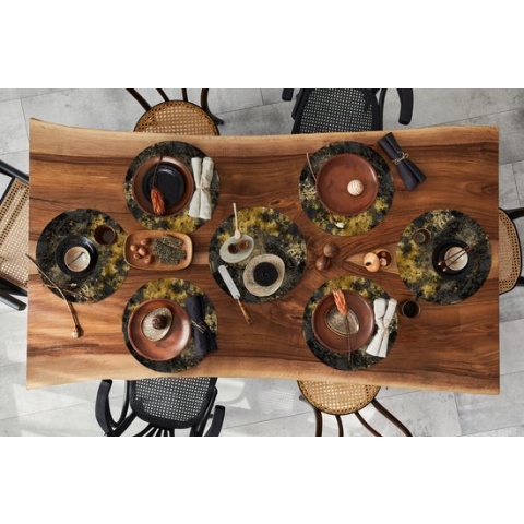 Ronde placemats - Onderlegger - Placemats rond - Marmer print - Goud - Zwart - 8 stuks