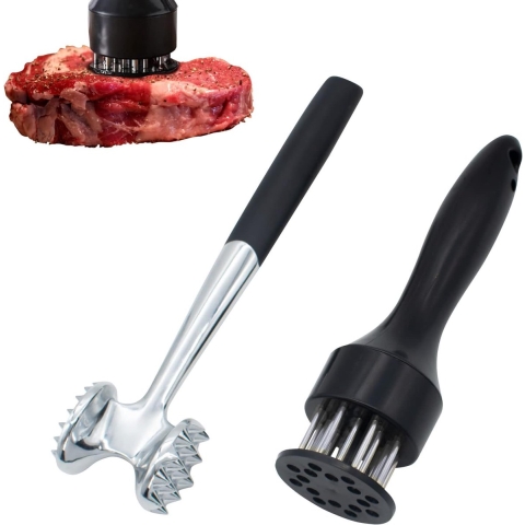 Vleesvermalser, 2 stuks vleesvermalsernaalden, gereedschap en vleeshamer, zware handgreep vleesvermalserhamer voor rundvlees, kip, vis, kipfilet, biefstuk, varkensvlees, keuken