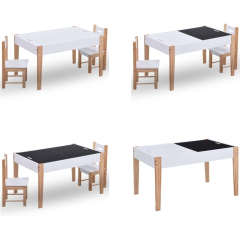 vidaXL 3-delige Kindertafel- en stoelenset zwart en wit - Kindertafel- En Stoelenset - Kindertafel- En Stoelenset - Kindertafel - Kindertafels